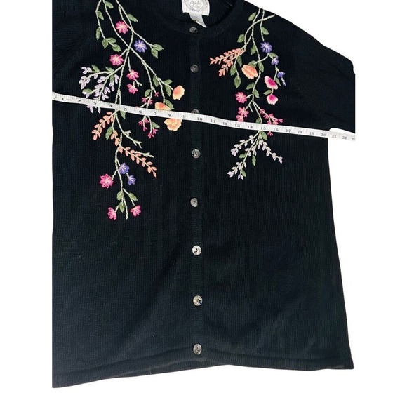 Vintage Black Embroidered Floral Button Ramie Cotton Blend Cardigan‎ Size Small - Picture 5 of 12